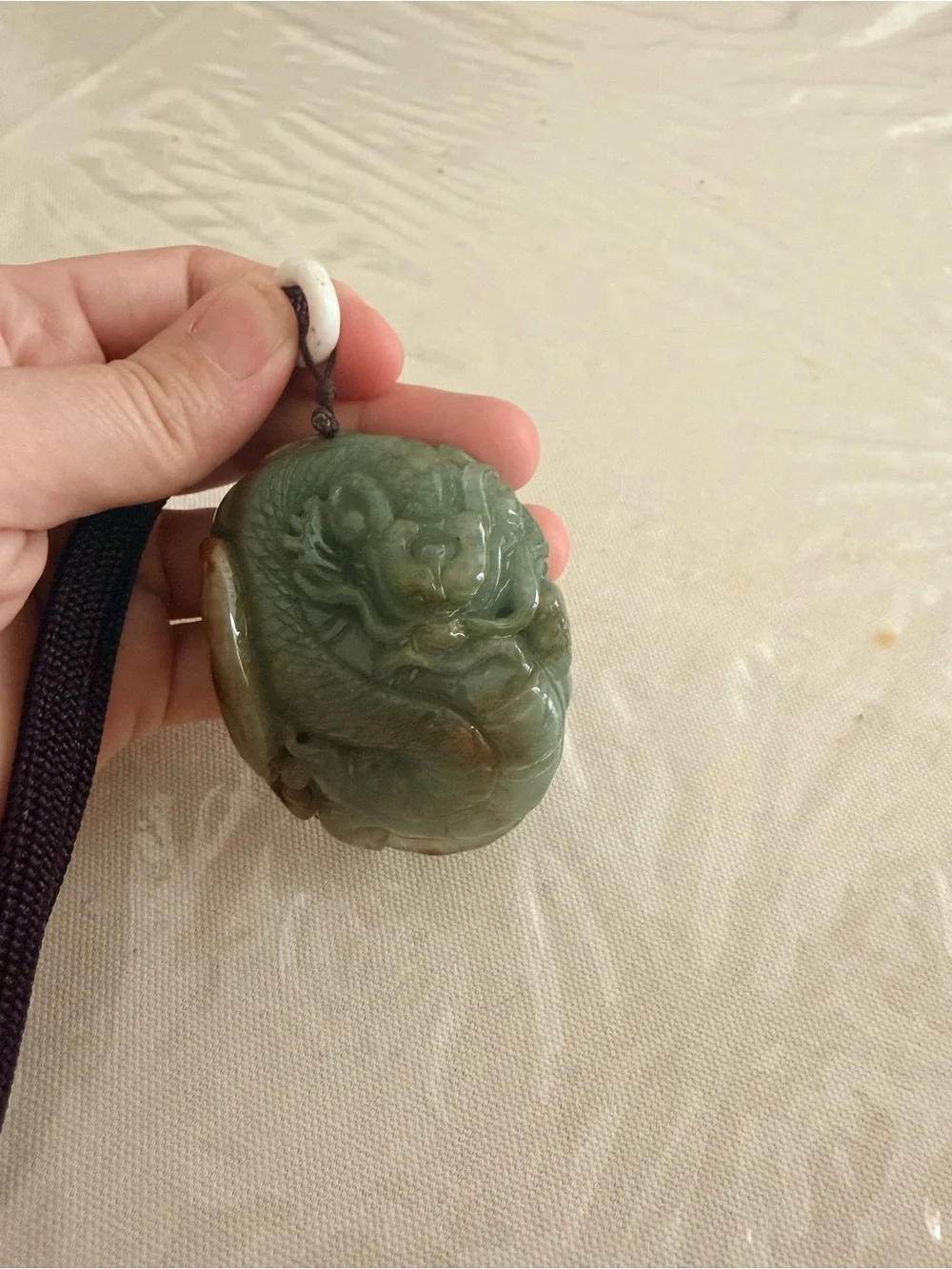 Carved Jade Dragon Pendant Necklace - Green